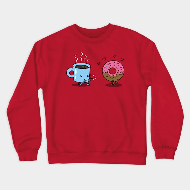 Funny Kawaii Coffee and Donut Lovers Relationship Cartoon Crewneck Sweatshirt by BoggsNicolas